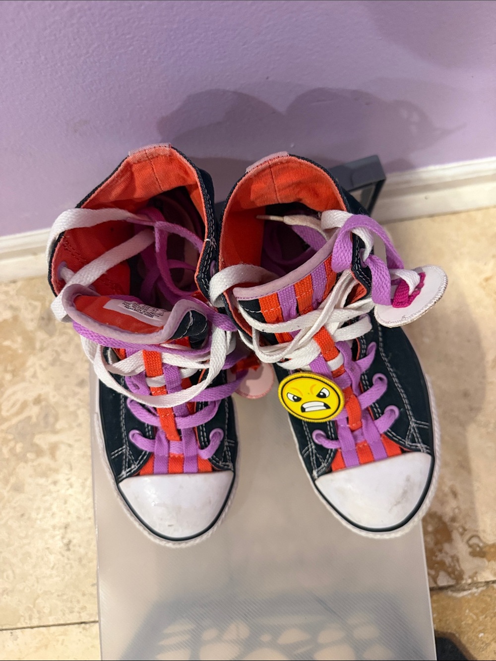 Kids High-Top Sneakers in Black with Pink and Orange Accents